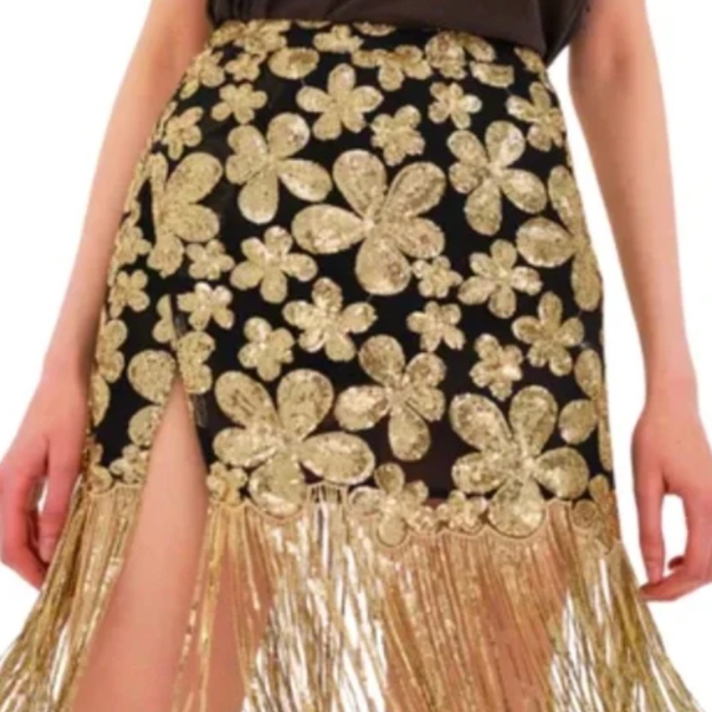 For Love & Lemons Colette mini skirt- black and gold